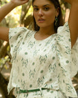 Ruffle Blouse in Verde Foliage