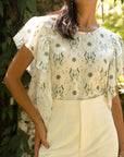 Ruffle Blouse in Verde Foliage