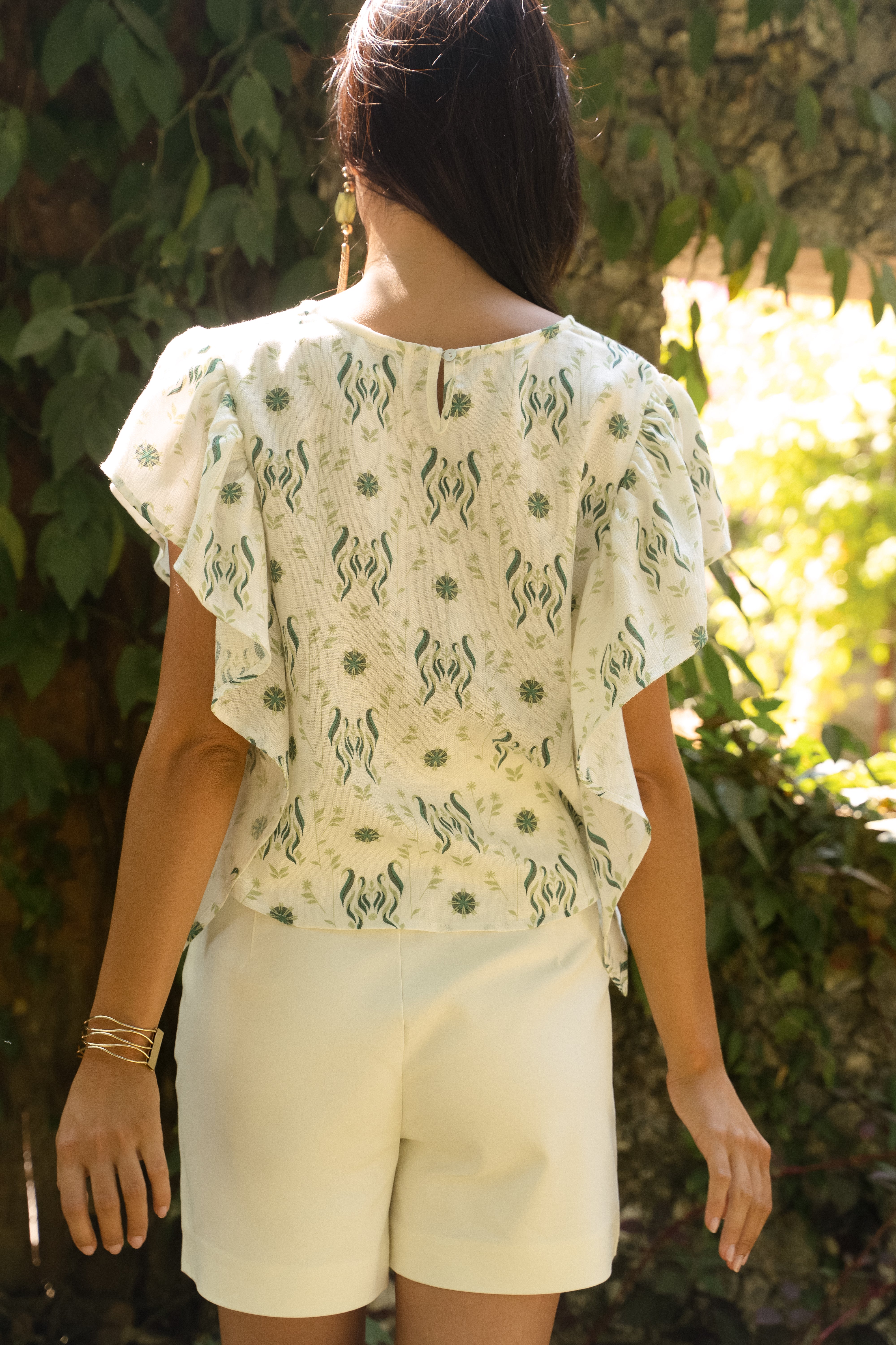 Ruffle Blouse in Verde Foliage